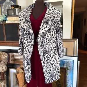Vintage Oxford and Regent Snow Leopard Print Faux Fur Coat